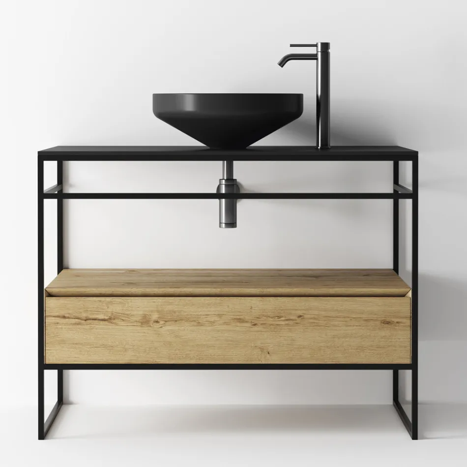 Composición de Mueble de Baño con Lavabo, Base y Espejo Made in Italy - Hoscar Viadurini