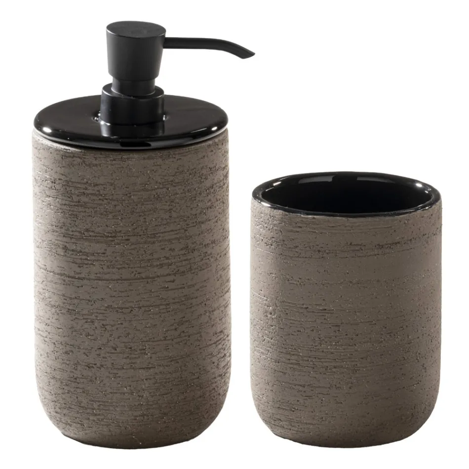 Composición de mueble de baño negro completo con espejo y accesorios - Maryse Viadurini