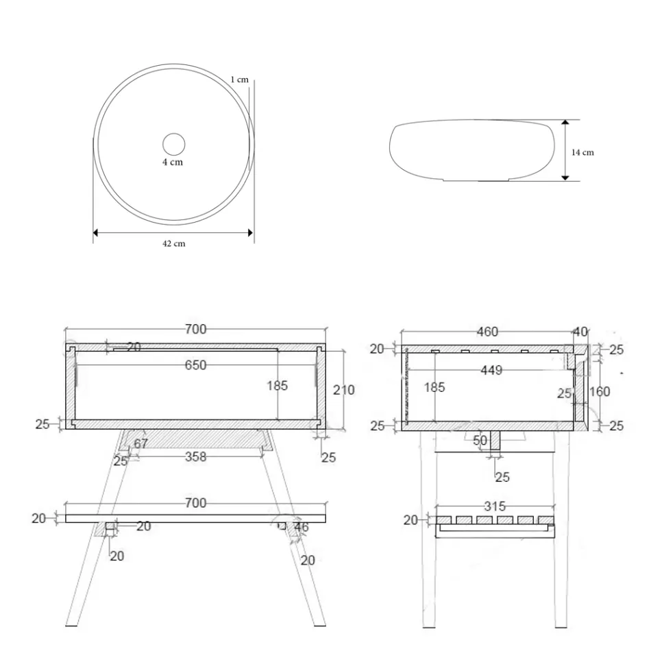 Composición de mueble de baño sobre encimera negro con accesorios incluidos - Carolie Viadurini