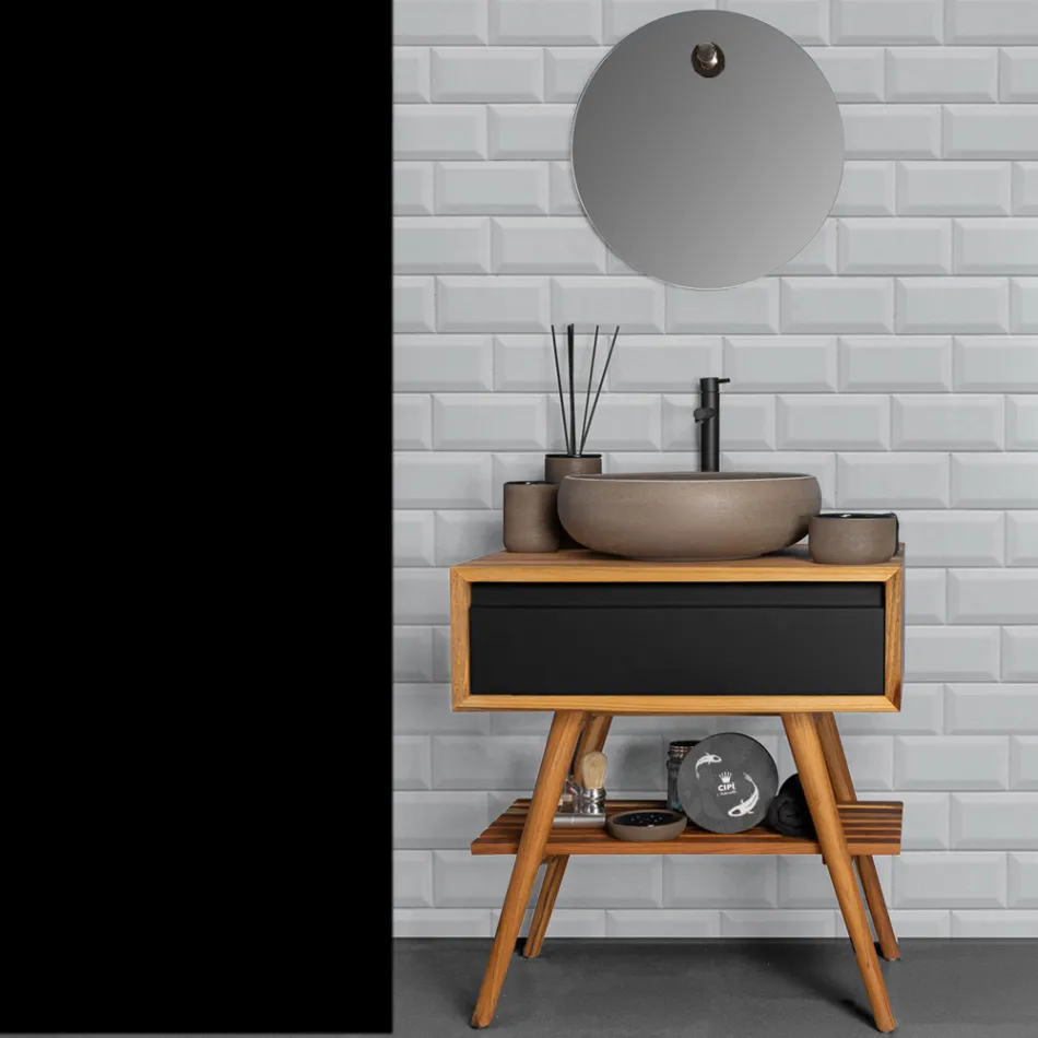 Composición de mueble de baño sobre encimera negro con accesorios incluidos - Carolie Viadurini