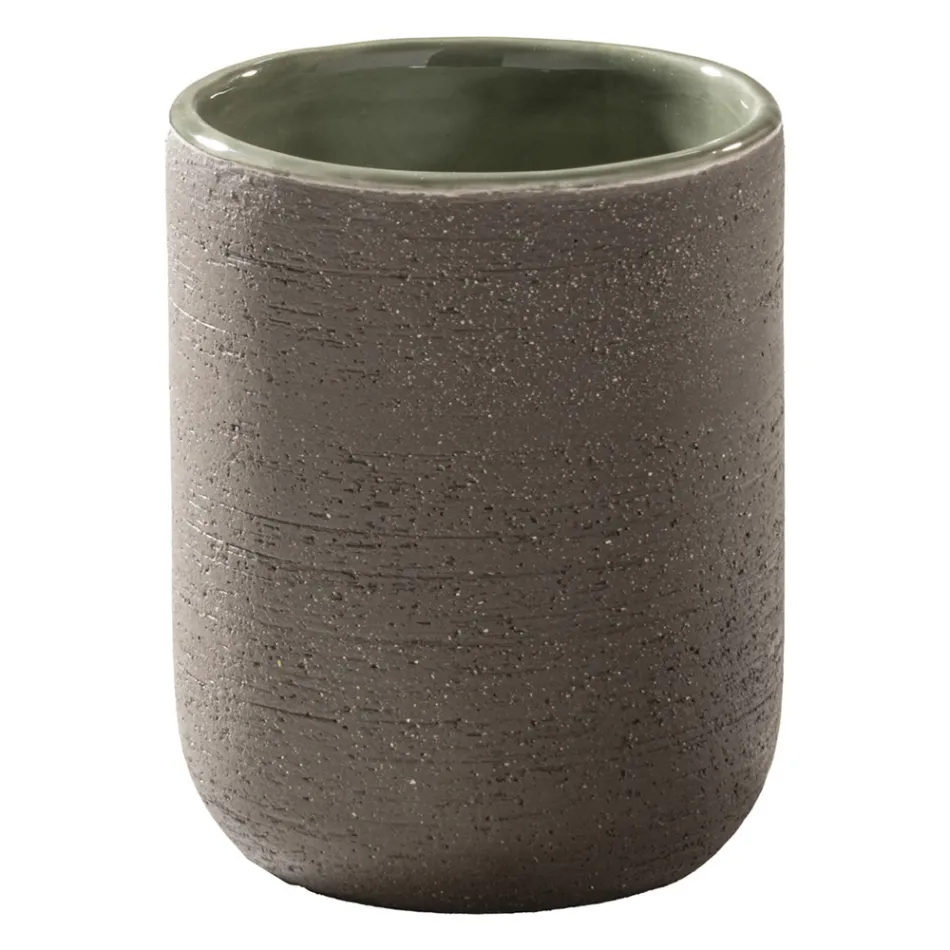 Composición de mueble de baño verde con mueble de teca y accesorios - Carolie Viadurini