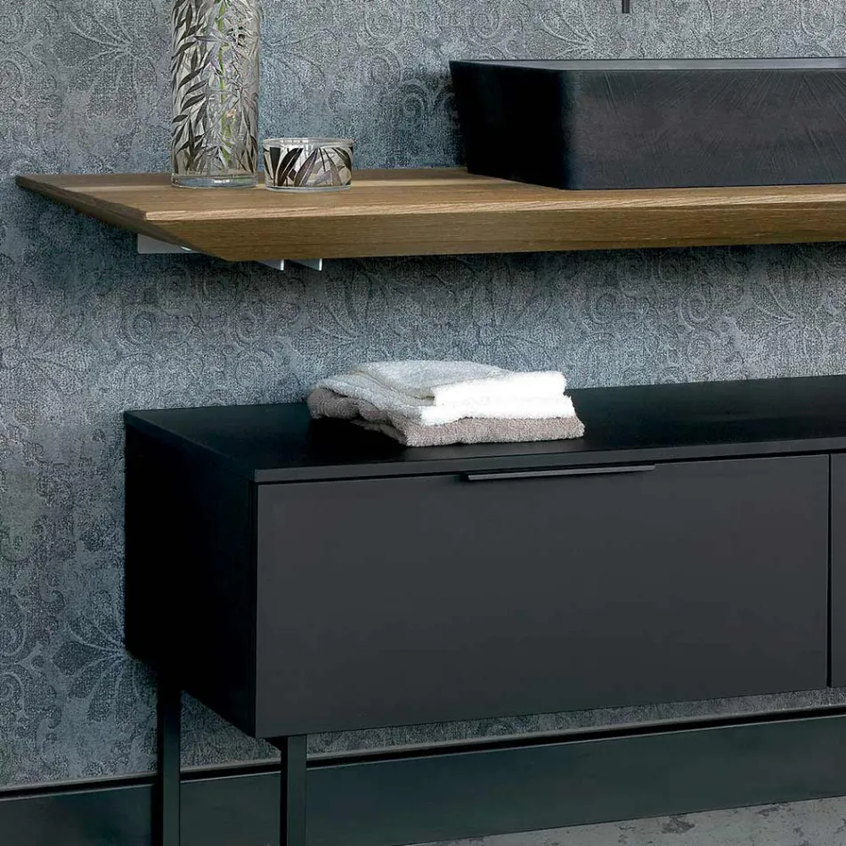 Composición de muebles de baño 150 cm en madera natural de lujo - Alide Viadurini