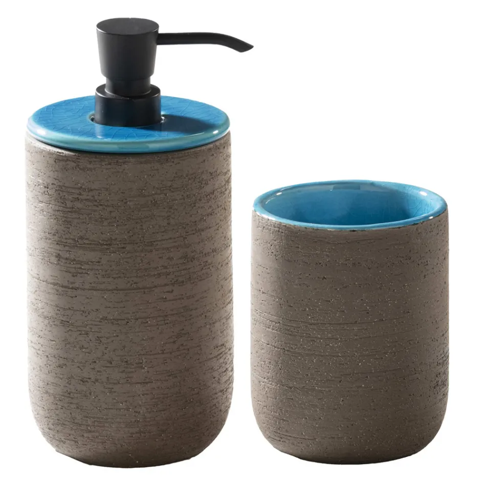 Composición de muebles de baño de piso con cajón de diseño azul - Georges Viadurini