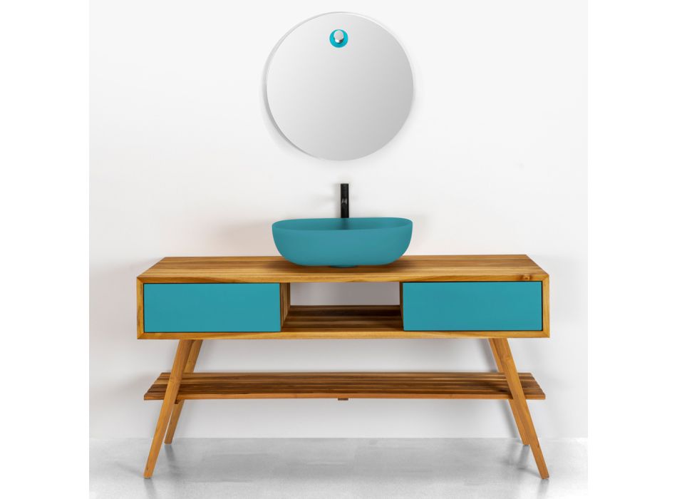 Composición de muebles de baño de piso con cajón de diseño azul - Georges Viadurini