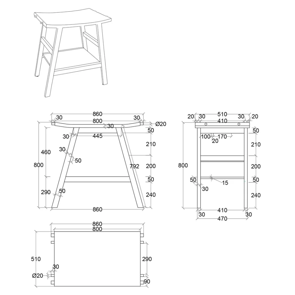 Composición de Muebles de Baño con Espejo, Mueble de Teca y Accesorios - Patryk Viadurini