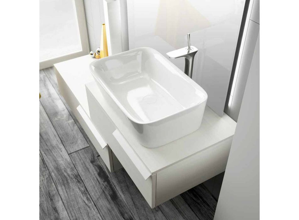 muebles de baño suspendido composición moderna de madera lacada feliz Viadurini