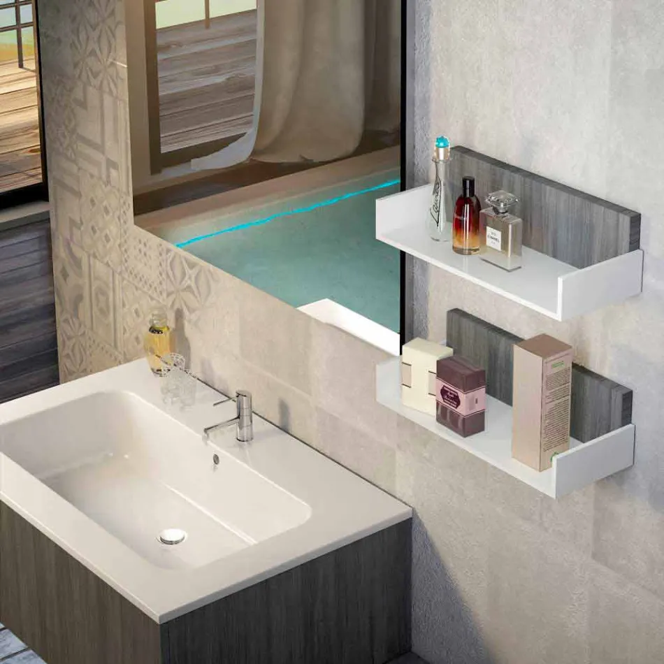 Composición de muebles de madera para baño hecho en Italia Forlì Viadurini