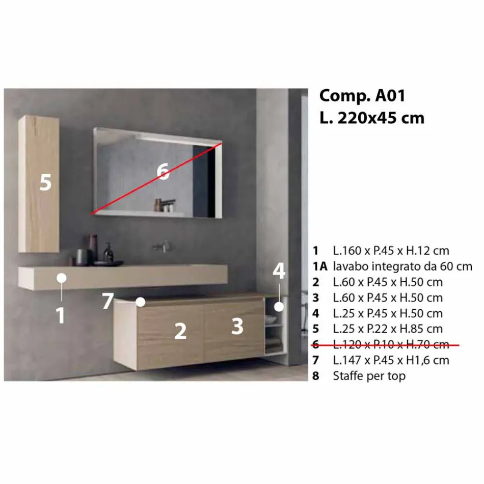 Composición de muebles de baño modernos y suspendidos, diseño Made in Italy - Callisi1 Viadurini