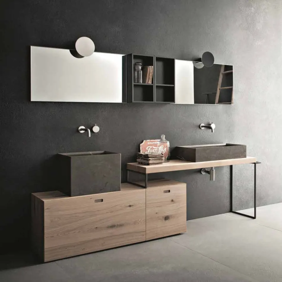 Composición de baño moderna de muebles de diseño de suelo fabricados en Italia - Farart6 Viadurini