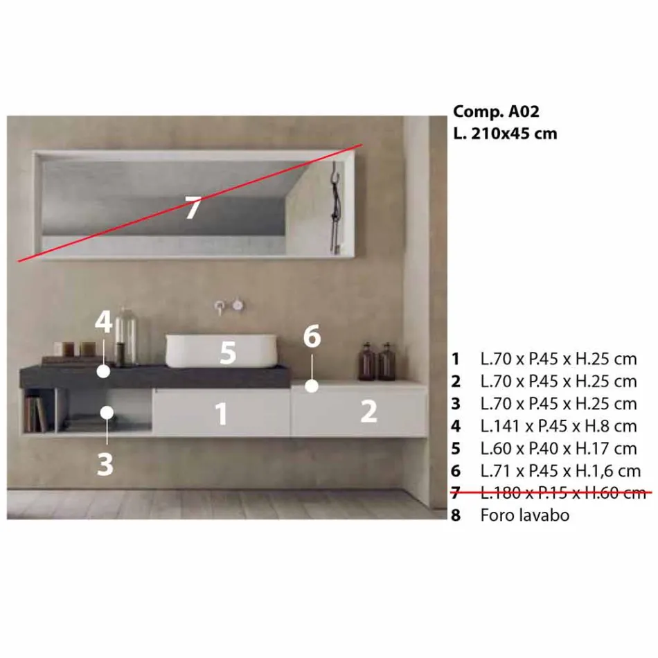 Composición moderna y suspendida de muebles de baño de diseño - Callisi2 Viadurini