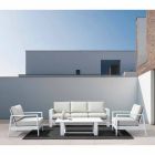 Composición de sala de estar al aire libre en aluminio con cojines de tela - Yoshi Viadurini