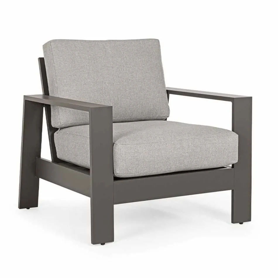 Composición de sala de estar al aire libre en aluminio con cojines de tela - Yoshi Viadurini