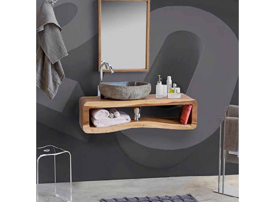 Composición suspendida de muebles de baño en madera de teca moderna - Kristi Viadurini
