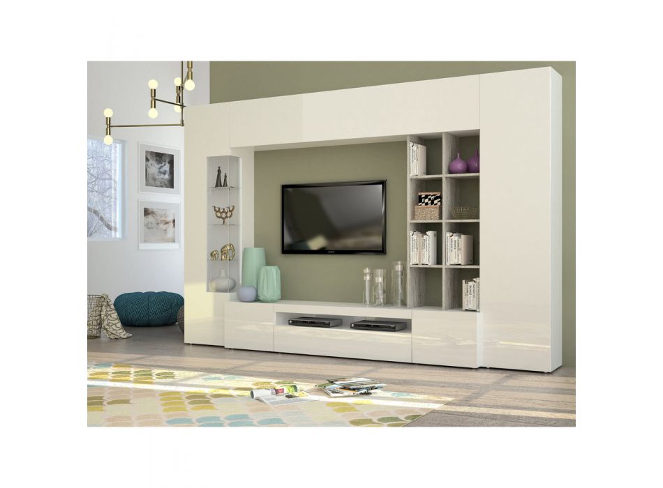 Composición de Mueble y Soporte de TV Sala de Estar en Pared de Madera Diseño - Ciancia Viadurini