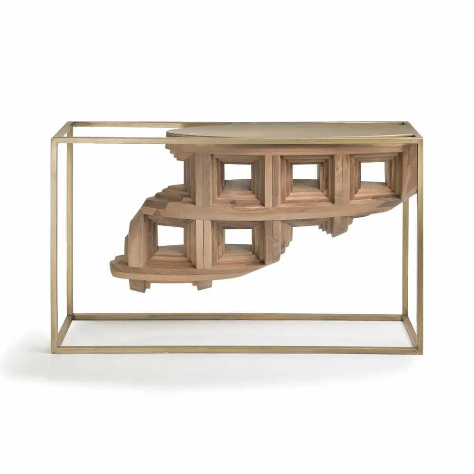 Consola de diseño de lujo en madera maciza de nogal y metal Pardo Viadurini