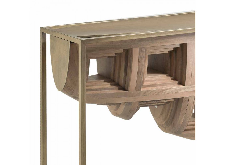 Consola de diseño de lujo en madera maciza de nogal y metal Pardo Viadurini