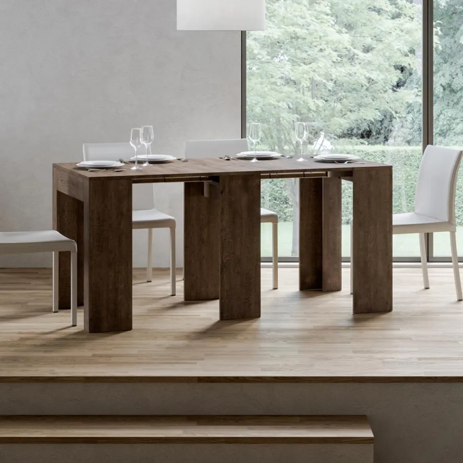 Consola extensible hasta 299 cm con extensiones internas Made in Italy - Reloj de arena Viadurini