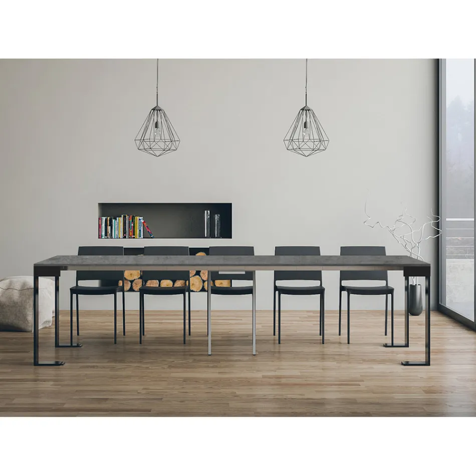 Consola extensible hasta 300 cm con estructura antracita y madera Made in Italy - Fata Viadurini