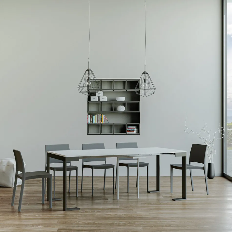 Consola extensible hasta 300 cm con estructura antracita y madera Made in Italy - Fata Viadurini