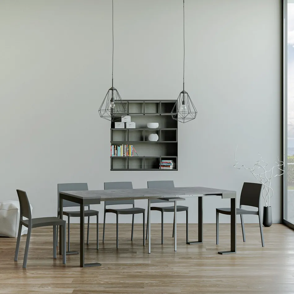 Consola extensible hasta 300 cm con estructura antracita y madera Made in Italy - Fata Viadurini