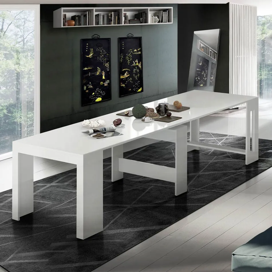 Consola extensible a 300 cm desde la entrada o la sala de estar en madera - Katharina Viadurini