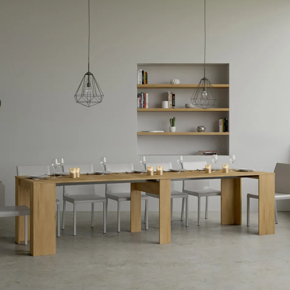 Consola extensible hasta 308 cm con soporte central Made in Italy - Oracle Viadurini