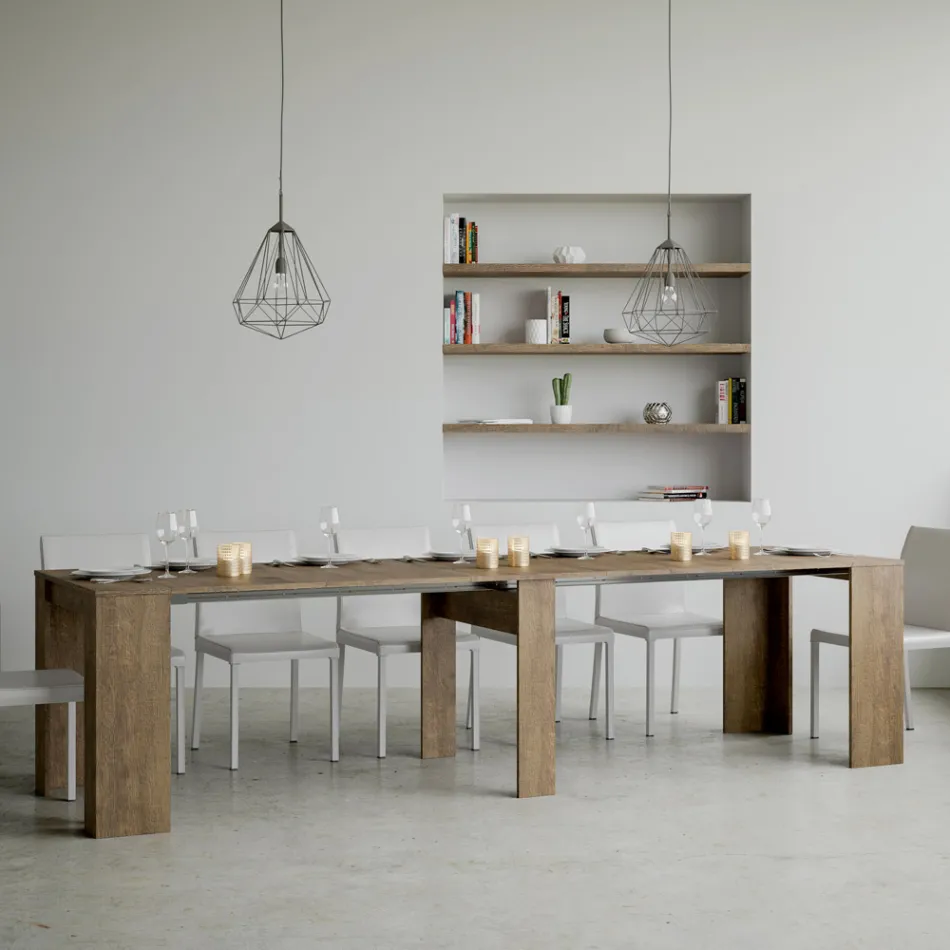 Consola extensible hasta 308 cm con soporte central Made in Italy - Oracle Viadurini