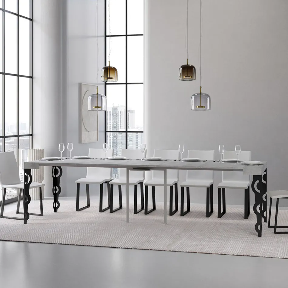 Consola extensible con patas de hierro modernas Made in Italy - Palazzo Viadurini