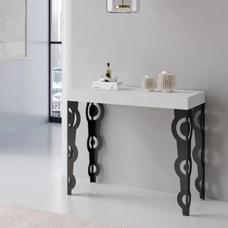Consola extensible con patas de hierro modernas Made in Italy - Palazzo Viadurini