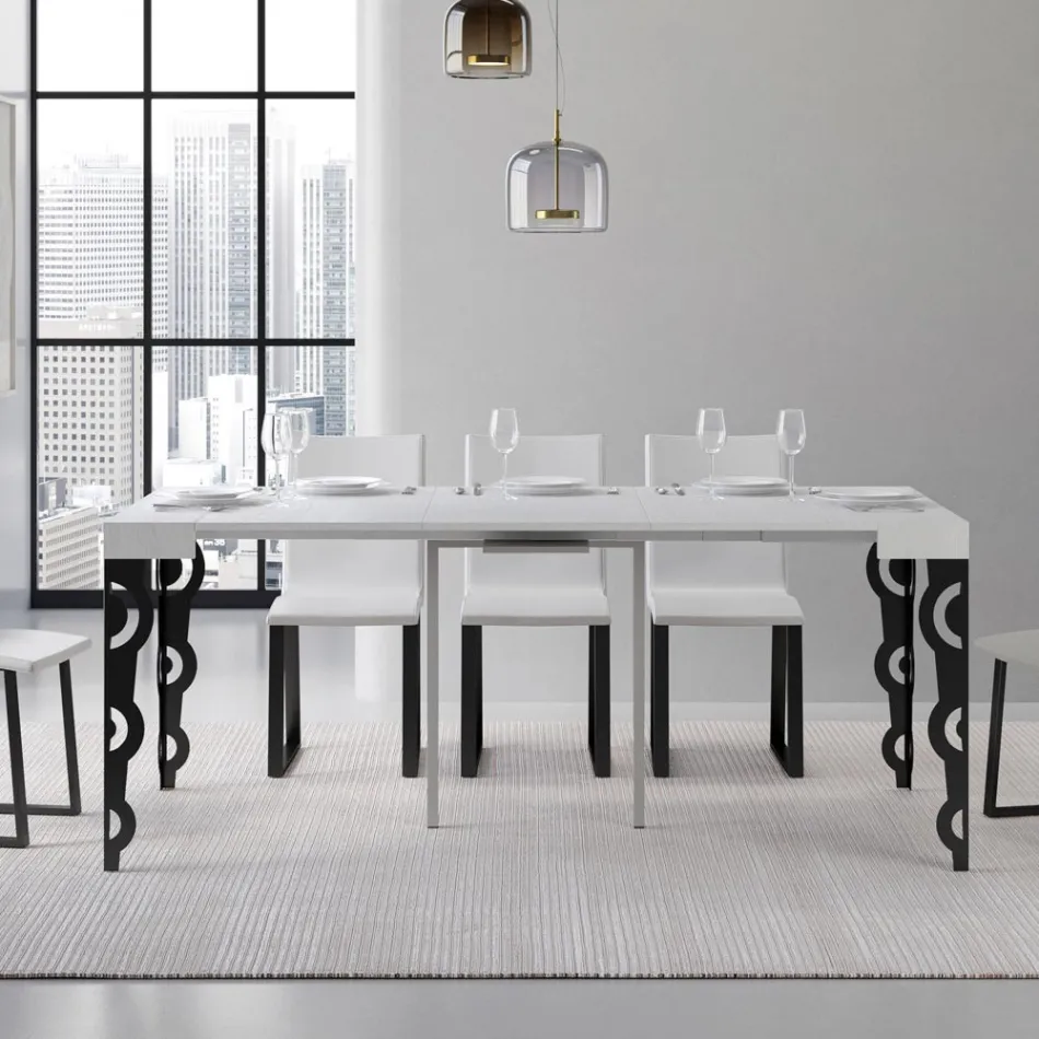 Consola extensible con patas de hierro modernas Made in Italy - Palazzo Viadurini