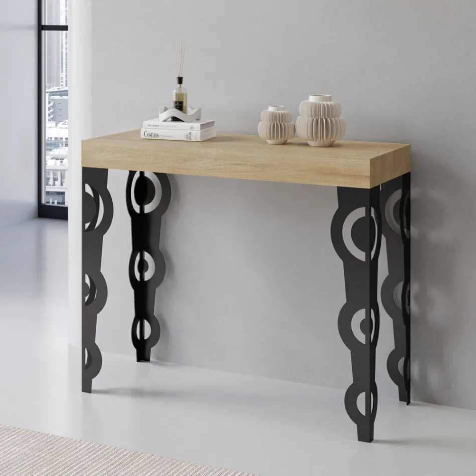 Consola extensible con patas de hierro modernas Made in Italy - Palazzo Viadurini