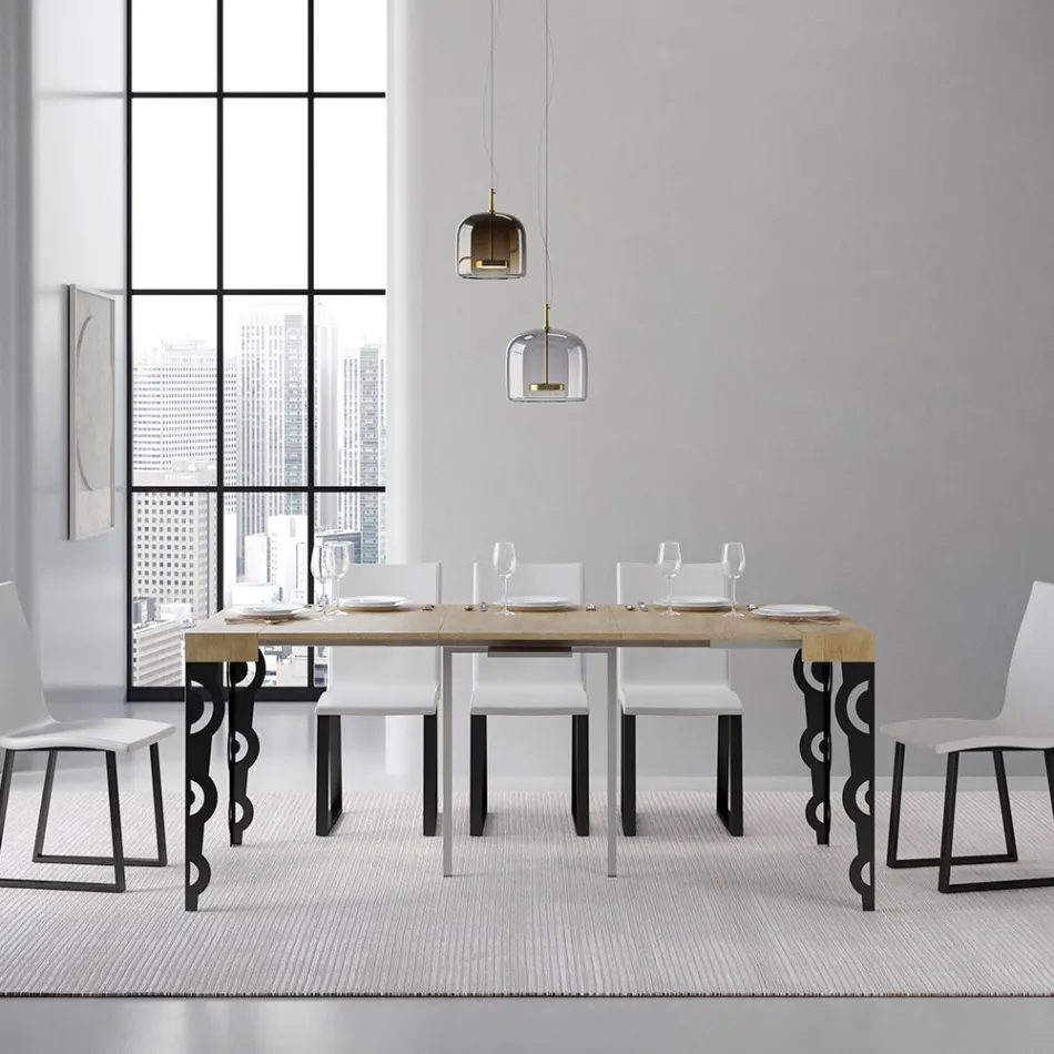 Consola extensible con patas de hierro modernas Made in Italy - Palazzo Viadurini