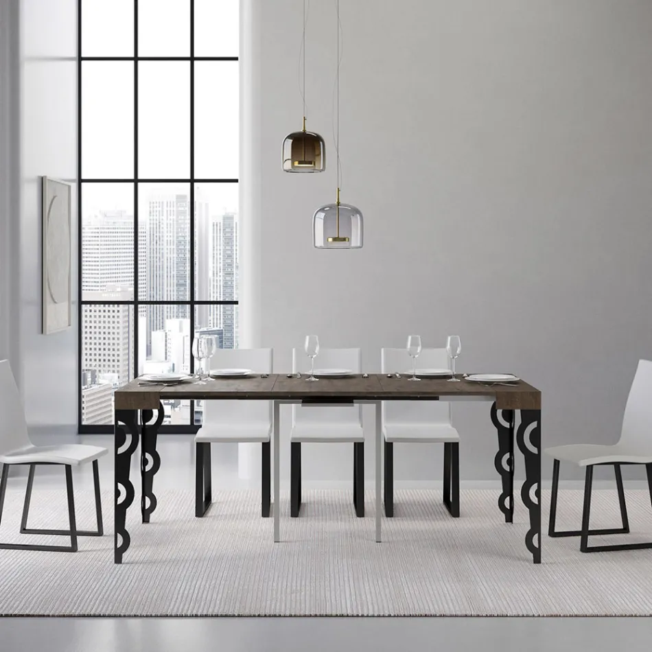 Consola extensible con patas de hierro modernas Made in Italy - Palazzo Viadurini