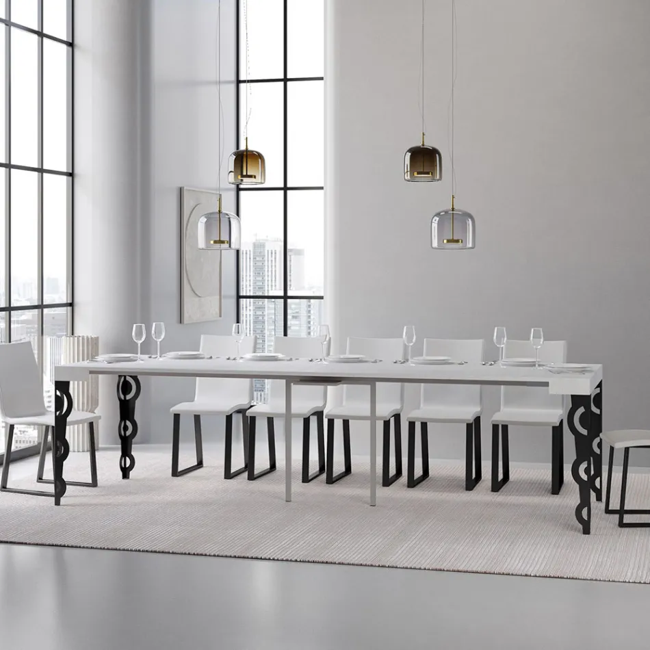 Consola extensible con patas de hierro modernas Made in Italy - Palazzo Viadurini