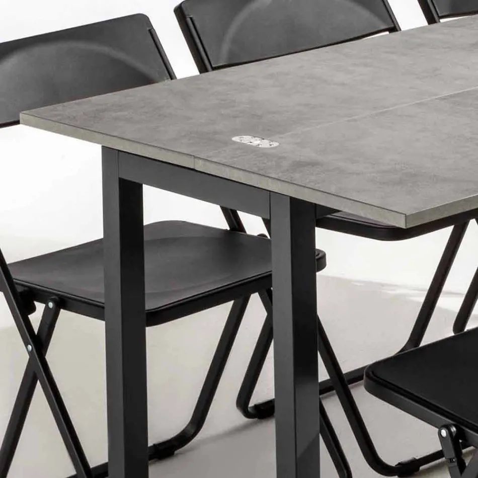 Consola extensible con tablero en melamina y base en metal pintado - Adino Viadurini