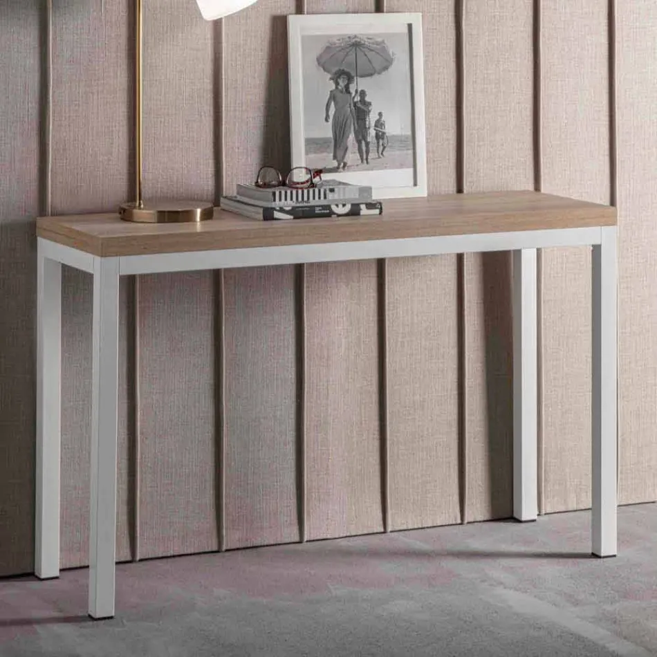 Consola extensible con tablero en melamina y base en metal pintado - Adino Viadurini