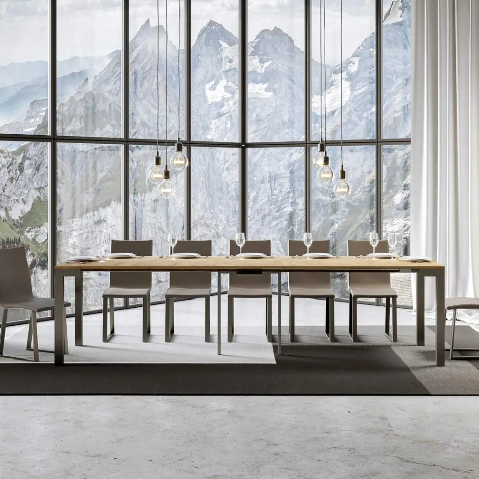 Consola extensible de diseño moderno en madera y hierro Made in Italy - Never Viadurini