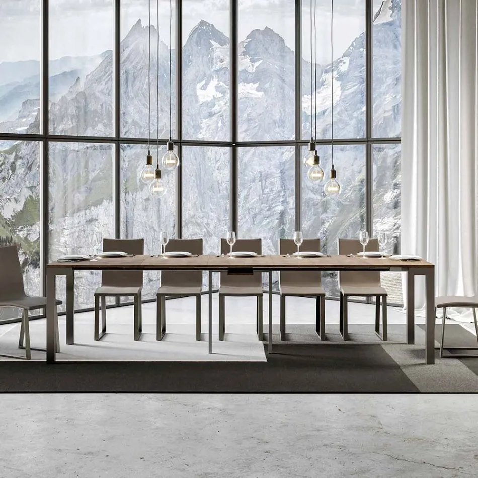 Consola extensible de diseño moderno en madera y hierro Made in Italy - Never Viadurini