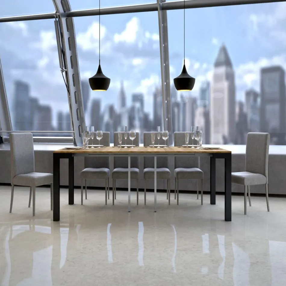 Consola extensible de diseño moderno en madera y hierro Made in Italy - Never Viadurini