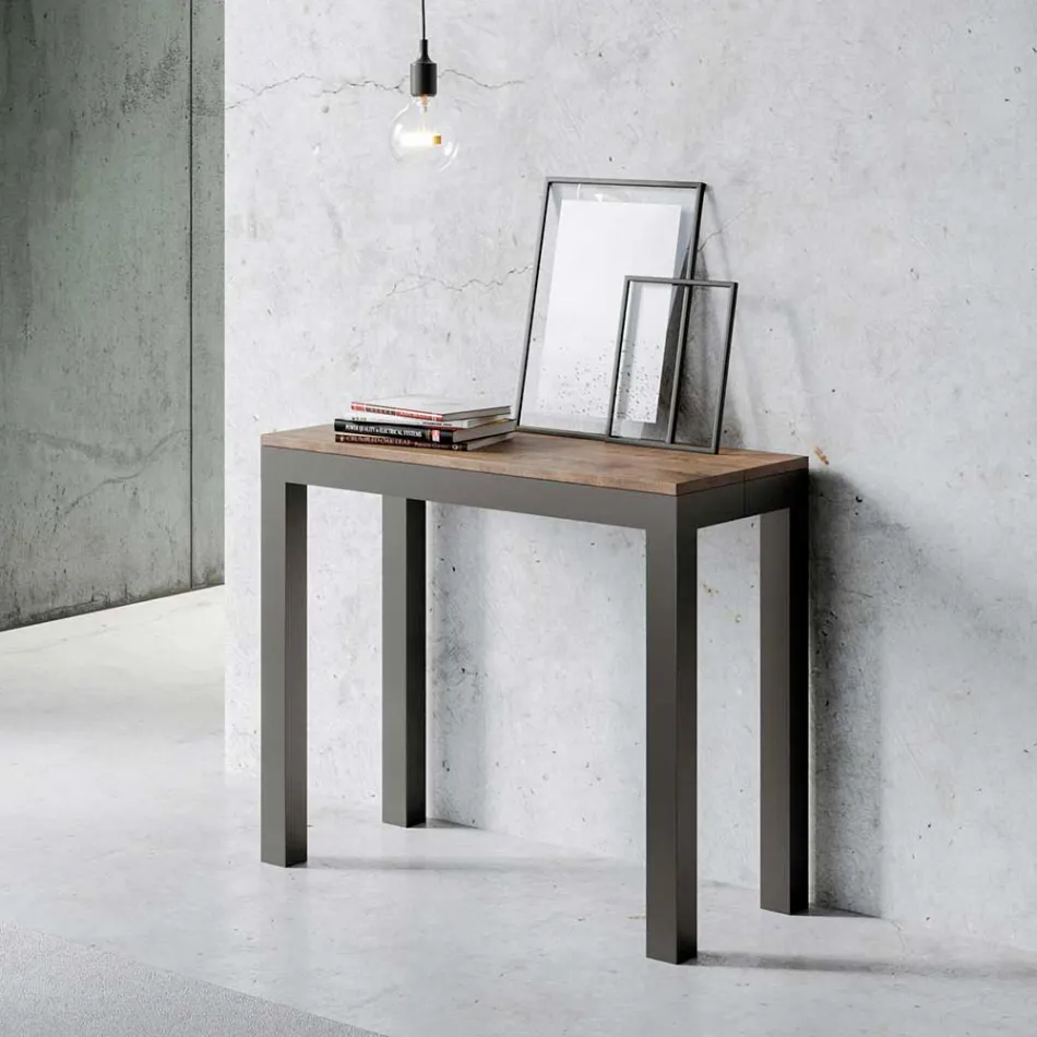 Consola extensible de diseño moderno en madera y hierro Made in Italy - Never Viadurini