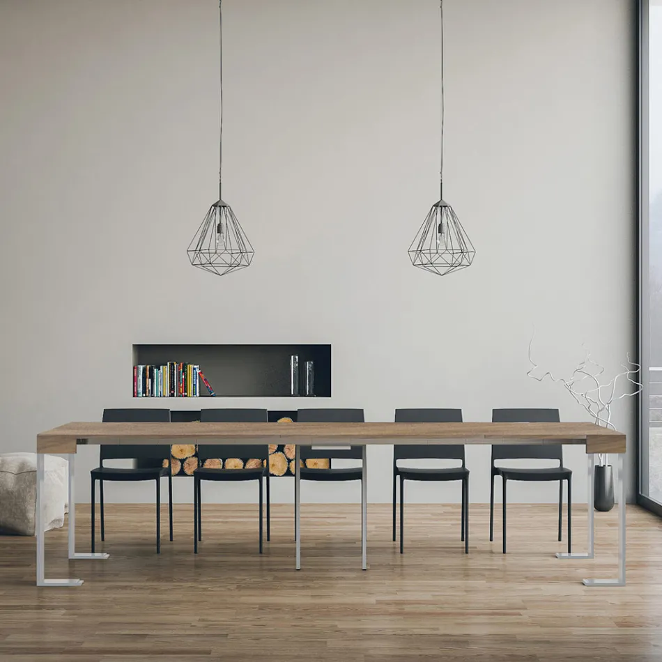 Consola extensible hasta 300 cm con estructura blanca Made in Italy - Tesoro Viadurini