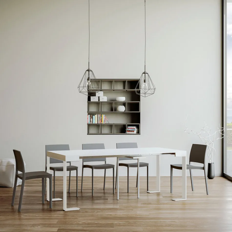 Consola extensible hasta 300 cm con estructura blanca Made in Italy - Tesoro Viadurini