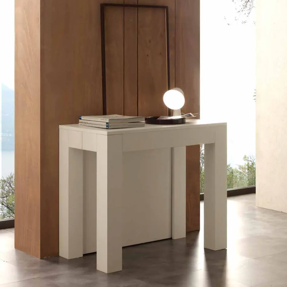 Consola extensible en melamina plegable blanca de poro abierto Bosa Viadurini