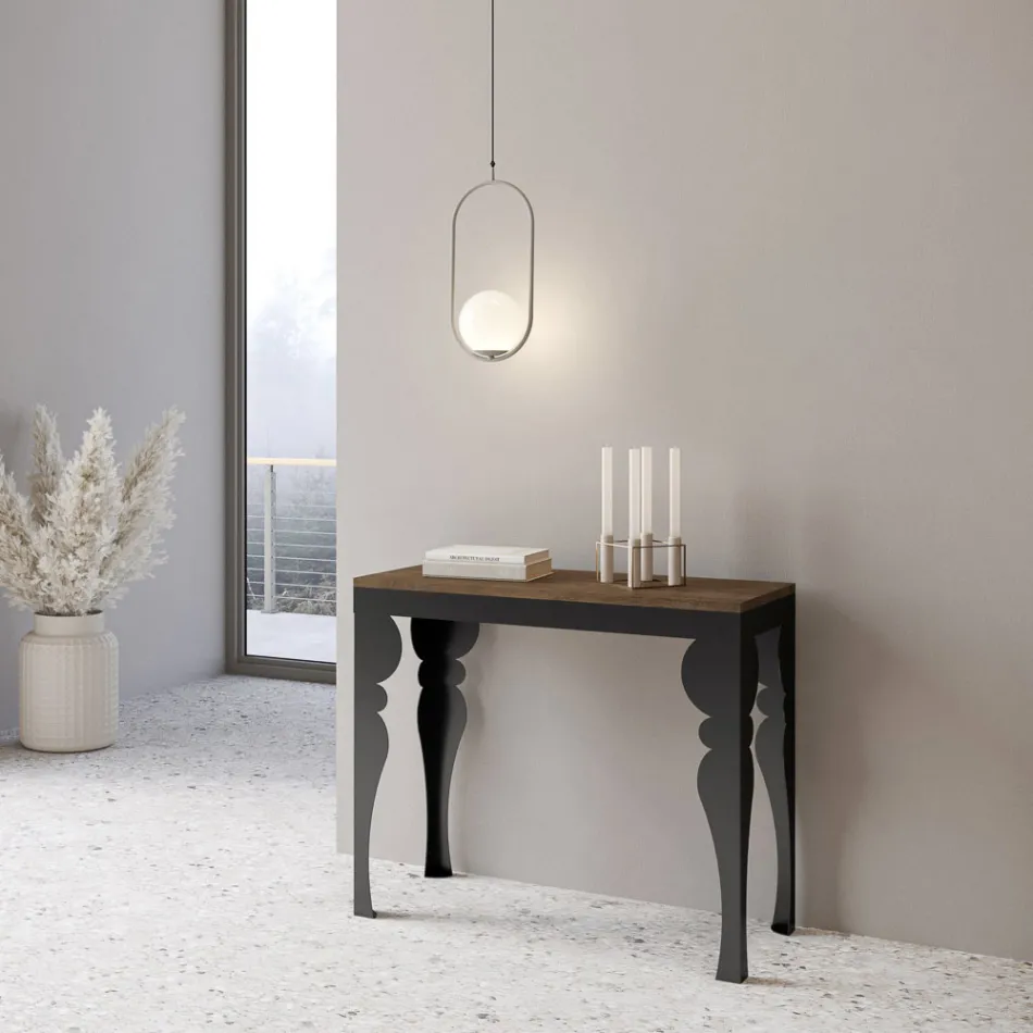 Consola extensible moderna en madera y metal antracita Made in Italy - Sassone Viadurini