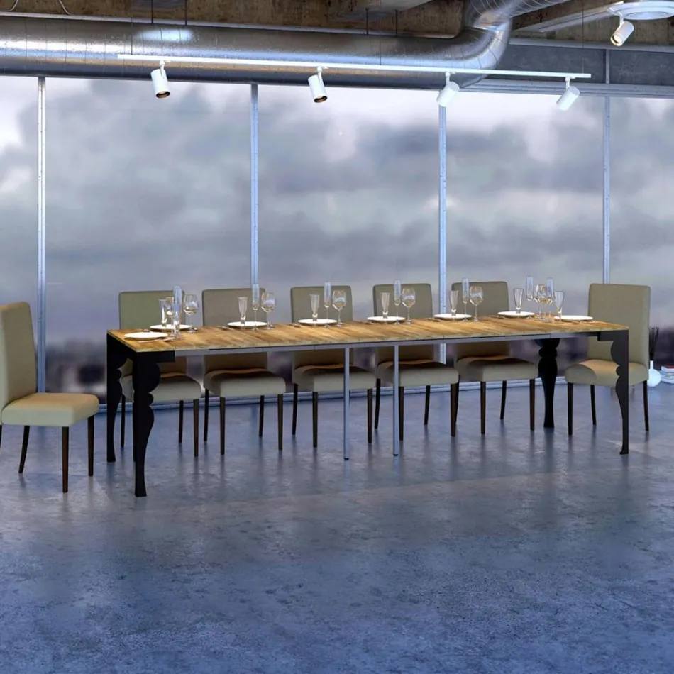 Consola extensible moderna en madera y metal antracita Made in Italy - Sassone Viadurini