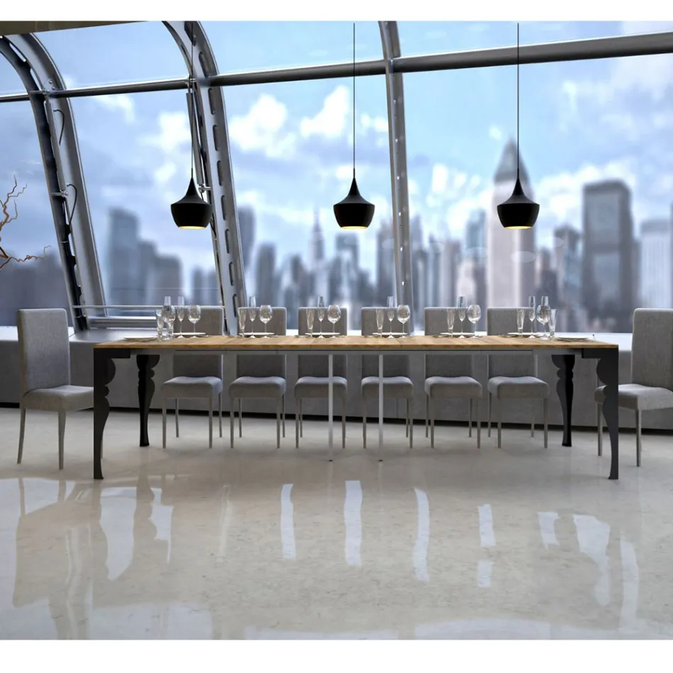 Consola extensible moderna en madera y metal antracita Made in Italy - Sassone Viadurini