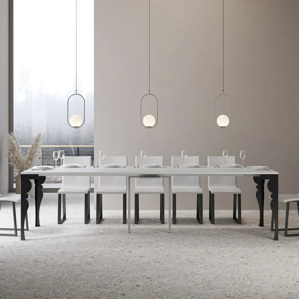 Consola extensible moderna en madera y metal antracita Made in Italy - Sassone Viadurini