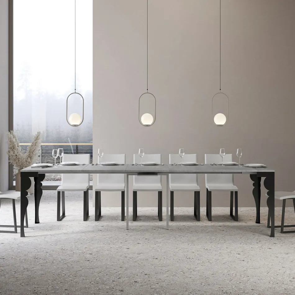 Consola extensible moderna en madera y metal antracita Made in Italy - Sassone Viadurini