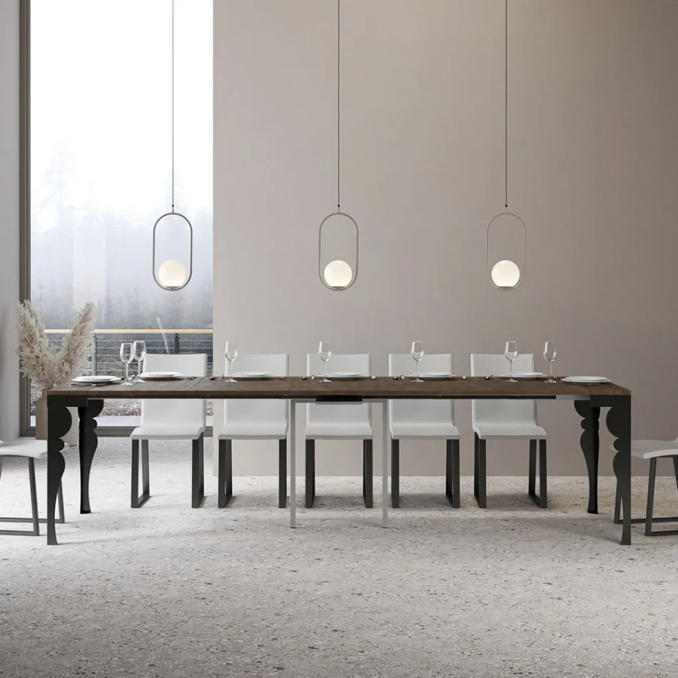 Consola extensible moderna en madera y metal antracita Made in Italy - Sassone Viadurini