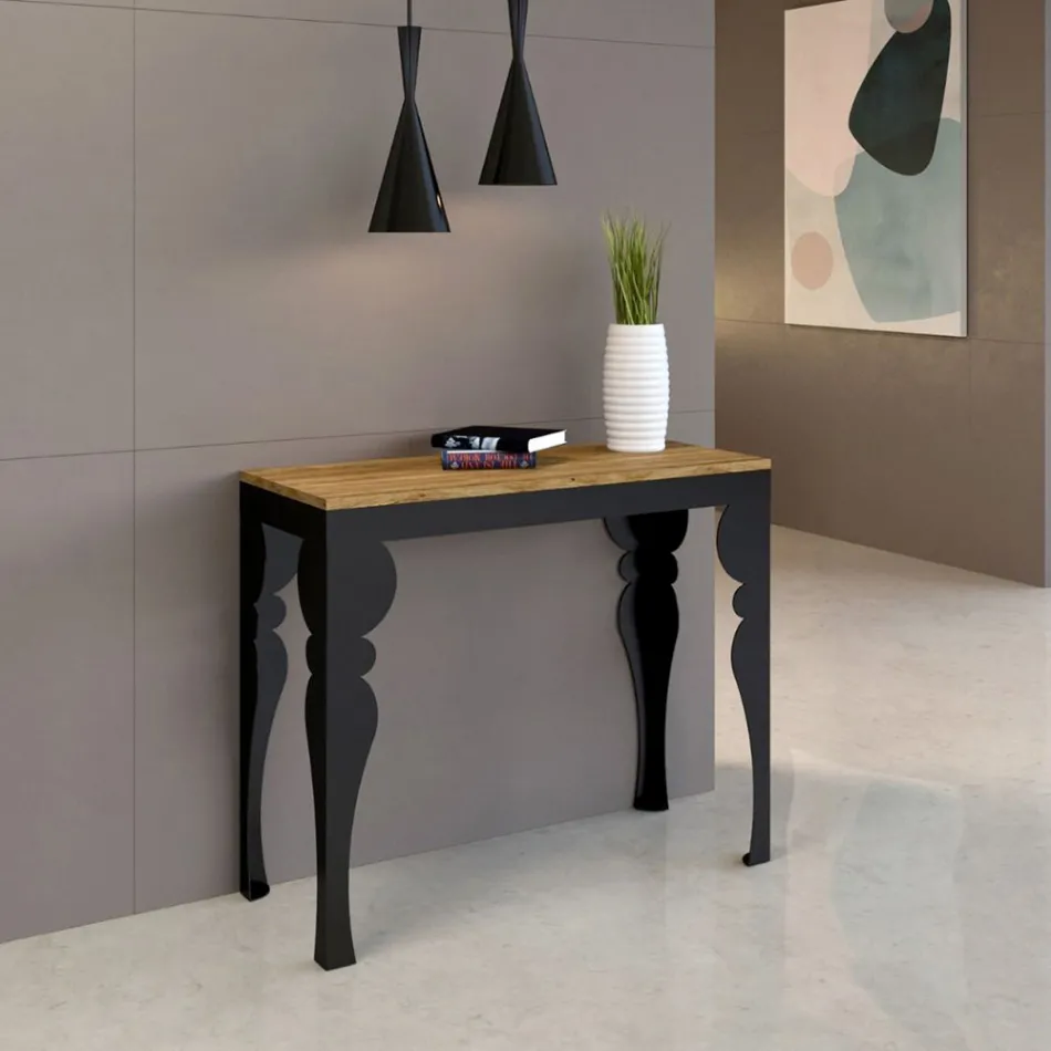 Consola extensible moderna en madera y metal antracita Made in Italy - Sassone Viadurini